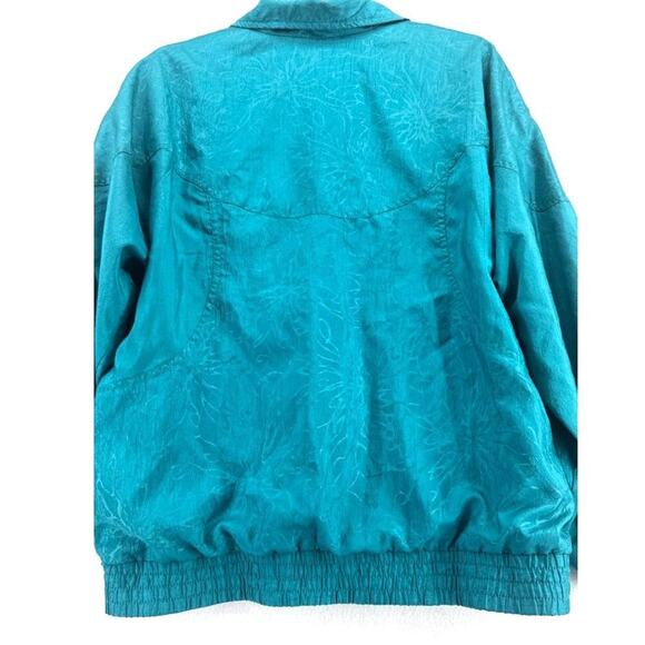 Vintage Lavon Silky Windbreaker Bomber Jacket Teal Quilted Size Medium - Picture 3 of 6